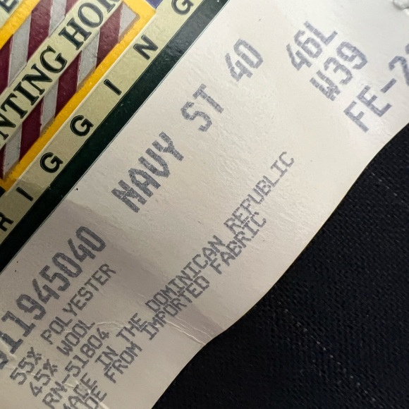 NWT….HUNTING HORN DESIGN FOR J. RIGGINGS A BLEND POLY & WOOL SIZE 46L, NAVY. - Picture 12 of 14